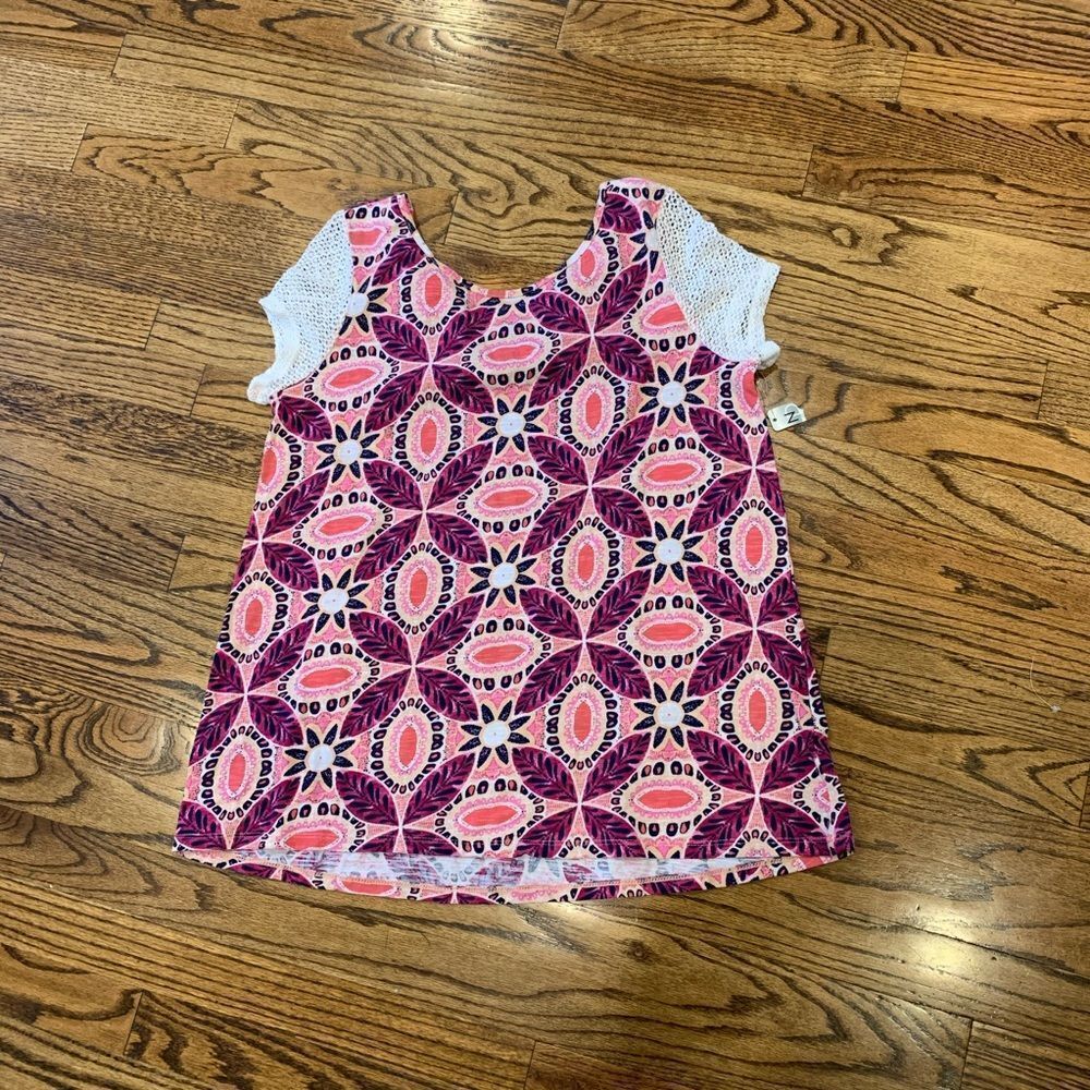 New NEW DIRECTIONS Pink Geo Print Lace Boho Top M